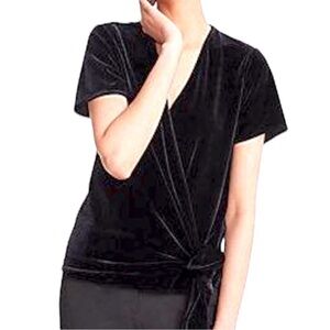 Ann Taylor Black Velvet Wrap Top Size Small